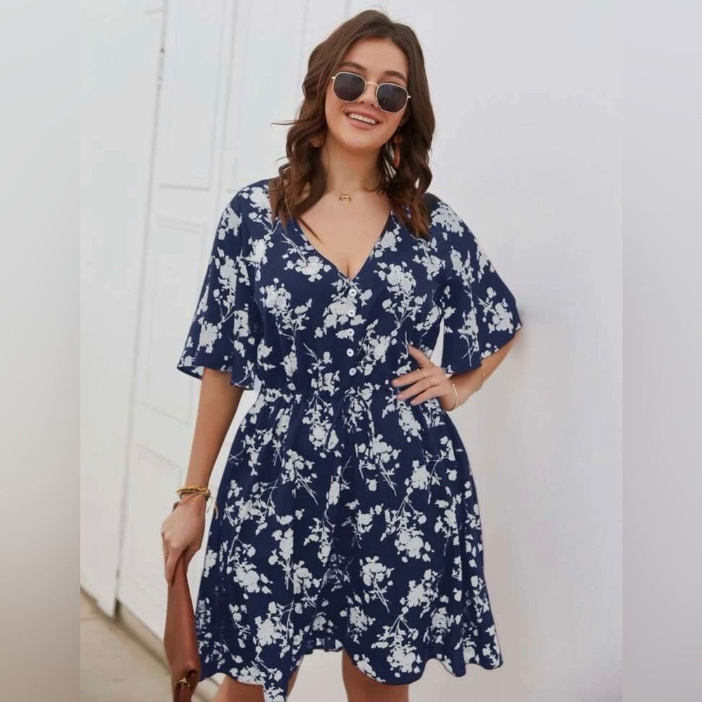 Blue Floral Print Dress